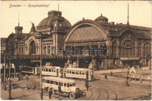 Dresden, Hauptbahnhof / railway station, tram, autobus (from postcard booklet) (EK)