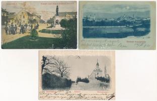 3 db RÉGI magyar város képeslap vegyes minőségben / 3 pre-1945 Hungarian town-view postcards in mixed quality