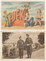 4 db MODERN magyar szocreál üdvözlő motívum képeslap az 1950-es évekből / 4 modern Hungarian Socialist greeting propaganda motive postcards from the 50s