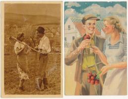 4 db MODERN magyar szocreál üdvözlő motívum képeslap az 1950-es évekből / 4 modern Hungarian Sociali...