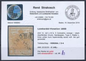 5 centes HP I orange, overinked "(VE)RONA" Certificate: Strakosch 5 centes HP I narancs, t...