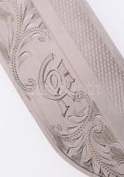 Ezüst (Ag) könyvjelző, florális ornamentikával díszített, monogrammal, jelzett, kisebb deformációval...