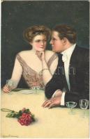 Romantic couple. Lady art postcard s: Clarence F. Underwood