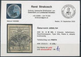 2kr MP IIIb mélyfekete "PESTH"  Certificate: Strakosch 2kr MP IIIb deep black