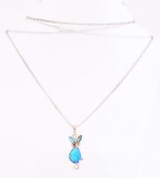 Ezüst (Ag) nyaklánc, macska formájú medállal és kék kövekkel,  jelzett, br. 9,2 g, medál h: 3 cm, ny...