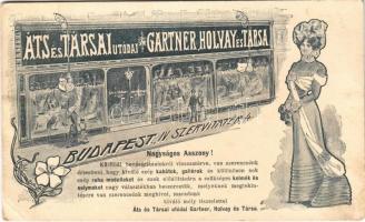 Budapest V. Áts és Társai utódai Gartner, Holvay és Társa Női divatáruház, üzlet reklám. Szervita tér 4. Art Nouveau s: Beck  (EB)