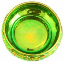 Zsolnay eozin mázas porcelán kínáló tál levél díszítéssel. Jelzett, hibátlan. d: 18 cm