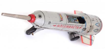 Lemezárugyár Holdrakéta játék, jelzett, hiányok: hátoldali vezérmű, űrhajós kabinajtó-lépcső, jelzet...