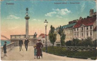 1917 Pozsony, Pressburg, Bratislava; Duna-parti sétány, vár. Vasúti Levelezőlapárusítás 26. sz. - 1915. / Donau-Corso / promenade, castle (kopott sarkak / worn corners)