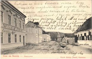 1910 Bozovics, Bozovici; Hauptplatz / Fő tér, üzlet, templom. Káden József kiadása / main square, street view, shop, church