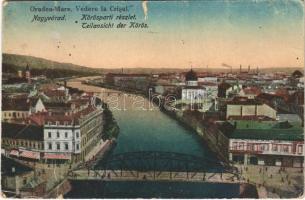 1924 Nagyvárad, Oradea; Körös-parti részlet, zsinagóga, híd, Gazdasági Iparbank / Cris riverside, synagogue, bridge, bank (szakadás / tear)