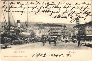 1902 Fiume, Rijeka; Via del Molo / quay, steamship (apró szakadás / tiny tear)
