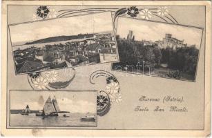 1913 Porec, Parenzo (Istria); Isola San Nicolo / island, castle, fishing boats. Gaetano Coana Art Nouveau, floral (fa)