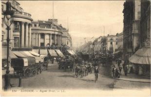 London, Regent Street, horse-drawn carriages, bicycle, shops