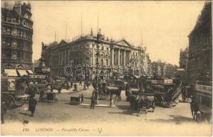 London, Piccadilly Circus, horse-drawn omnibus, Juno Cycles