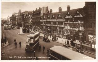 London, Holborn, Old Staple Inn, autobus, automobile, bicycle, shops