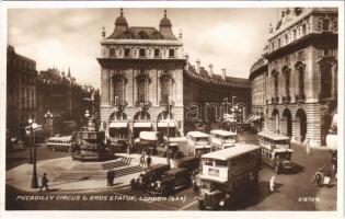 London, Piccadilly Circus & Eros statue, autobus, automobiles