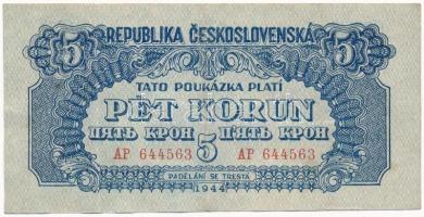 Csehszlovákia 1944. 5K T:III szép papír Czechoslovakia 1944. 5 Korun C:F fine paper Krause 46.a