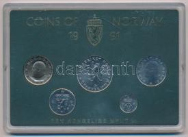 Norvégia 1991. 10ö-10K (5xklf) forgalmi sor, műanyag tokban T:1 Norway 1991. 10 öre - 10 Krone, (5xdiff) coin set in plastic case C:UNC