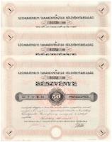 Szombathely 1938. "Szombathelyi Takarékpénztár Részvénytársaság" részvénye 50P-ről, szelvé...