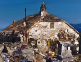 Papp Gábor (1936-): Brac sziget II. Olaj, fa, jelzett a hátoldalán. Hátoldalán Koszta József Galéria...