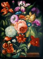 HEL H. 84 jelzéssel: Csendélet virágokkal. Zománcfesték, porcelán lap. Fa keretben. 24,5x17,5 cm