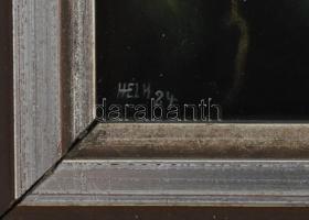 HEL H. 84 jelzéssel: Csendélet virágokkal. Zománcfesték, porcelán lap. Fa keretben. 24,5x17,5 cm