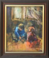 ifj. Iván Szilárd (1955-): Játék a szobában. Olaj, vászon, jelzett. Hátoldalán feliratozott. Üvegeze...