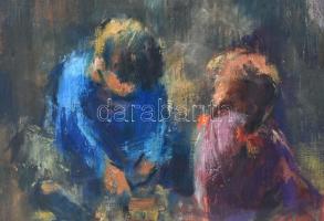 ifj. Iván Szilárd (1955-): Játék a szobában. Olaj, vászon, jelzett. Hátoldalán feliratozott. Üvegeze...