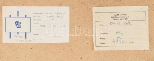 Csuta György (1952-): Dombvidék. Olaj, farost, jelzett. Hátoldalán Képcsarnok Vállalat címkéjével, m...