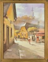 Bánfalvy Ákos (1943-): Szentendre. Olaj, farost, jelzett. Hátoldalán Budavár Galéria címkéjével. Fa keretben, 80×60 cm