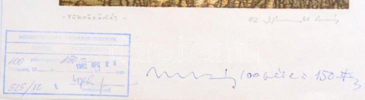 Németh András (1941-): Tükröződés, 1982. Színes linómetszet, papír, jelzett. Lap alján Művészeti Ala...