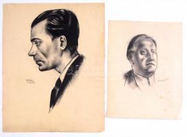 Élesdy István (1912-1987), 2 db mű: Férfi portrék (1939 és 1949-ből). Szén, papír, jelzett. 32×25 és 43x34 cm