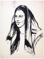 Élesdy István (1912-1987): Női portré. Tus, papír, jelzett. 48x36 cm