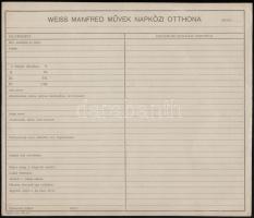 cca 1930 A Weiss Manfréd Művek Napközi Otthona szociális intézményi felvételi karton, nagy méretű, kitöltetlen, jó állapotban