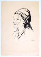 Élesdy István (1912-1987): Női arckép. Tus, papír, jelzett. 42x29,5 cm
