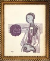 Germán 1968 jelzéssel: Női portré. Filctoll, papír.. Dekoratív üvegezett keretben. 30x24 cm