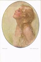 1920 Sehnsucht / Lady art postcard. B.K.W.I. Nr. 128/6. s: E. Schütz