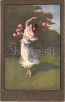 1919 The Rose. Lady art postcard. C.W. Faulkner & Co. Series 1219.