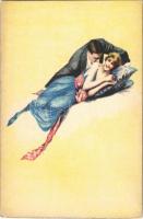 Romantic couple, lady art postcard. S.B. Excelsior 7513.