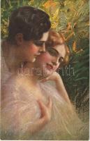 1921 Romantic couple, slightly erotic Italian lady art postcard. Serie 1028-2.