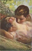 1921 Romantic couple, slightly erotic Italian lady art postcard. Serie 1028-4.