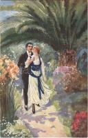 1920 Romantic couple, Italian lady art postcard. Serie 1027-2.