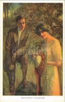 1920 Love Signal - I am single. Romantic couple, lady art postcard. Reinthal & Newman Pubs. No. 461. s: Alfred James Dewey