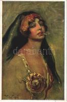 1920 Tanulmányfej / Studienkopf / Head study. Hungarian lady art postcard. Magyar Rotophot Társaság No. 71. s: Kiss Rezső