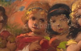 Veress Zoltán (1868-1935): Hét angyalka. Olaj, vászon, jelzett, erős kopásokkal 43x90 cm