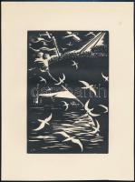 Frans Masereel (1889-1972): Kikötőben. Fametszet, papír, jelzett a fametszeten, 16×10,5 cm