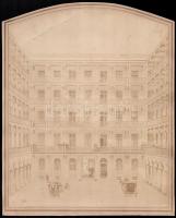 cca 1880 Nagy méretű fotó pesti bérház udvaráról (fénnyomat) Schaffer és RÉtv. fényképészek Pesten. 27x33 cm
