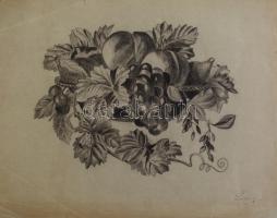 1875-ös egészvászon borító, néhány grafikával: 1 db akvarell, 1 db kutya fej rajz, 1 db csendélet ce...