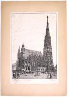 Stephanskirche metszet, papírra ragasztva, 23x15,5 cm